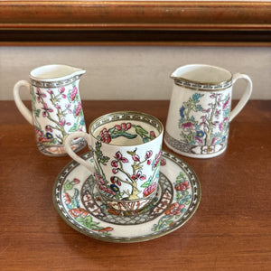 4PC Antique Coalport Indian Tree Porcelain 2 Creamers, Cup & Saucers