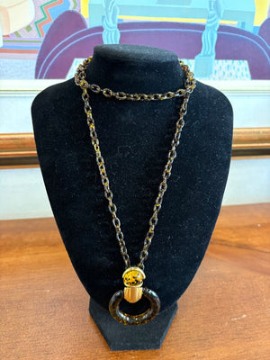Vintage Faux Tortoise Shell Hoop Pendant Necklace