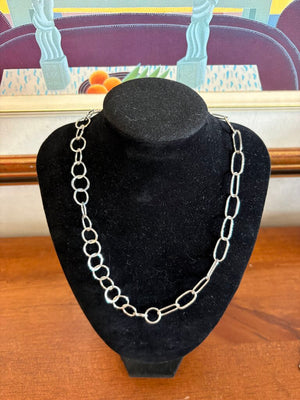 Sterling Silver Chain & Link Necklace w T Bar Clasp