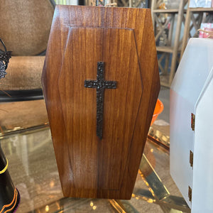 Miniature Solid Walnut Coffin w Cross-Halloween Decor by LOCAL ARTIST Mark Brown