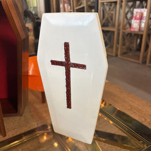 Miniature Solid Wood White Coffin w Cross-Halloween Decor by LOCAL ARTIST Mark Brown