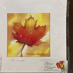"Oh, Canada" Maple Leaf Watercolour Print by LOCAL ARTIST Barbara O'Loughlin Without Frame