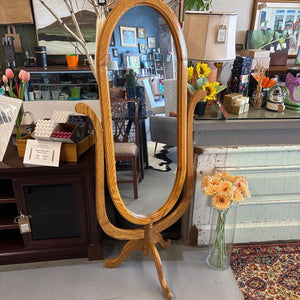 Solid Light Oak Cheval Floor Length Mirror on Pedestal Base