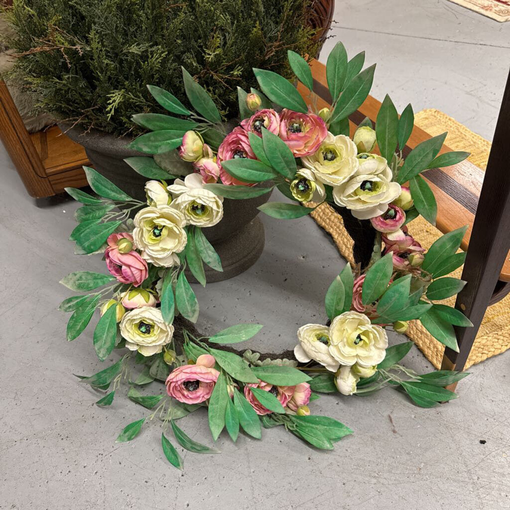 Spring Wreath Pink & White Peonies