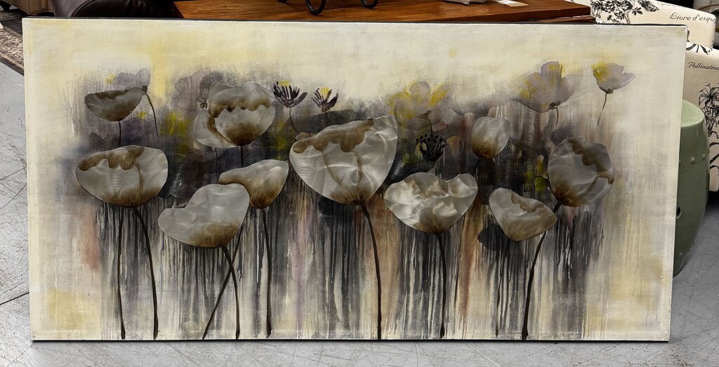 Reflective Flowers Art Print - Silver & Purples