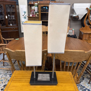 Double Light Table Lamp w Cream Rectangular Shade