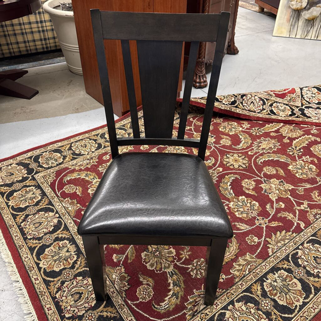 Grey Finish Dining Chair w Black Bonded Leather Seat