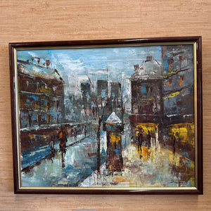 Vintage European Streetscape on Stretched Canvas - Artist DUMONT