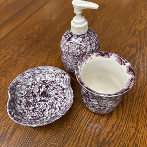 Purple Ceramic Bathroom Set - Soap Holder, Dispenser & Cup