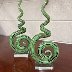 Green Art Glass Standing Swirl Table Decor - Set of 2