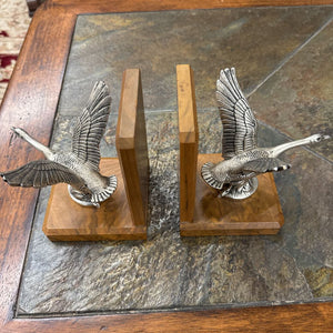 Pewter Canada Geese Wood Bookends