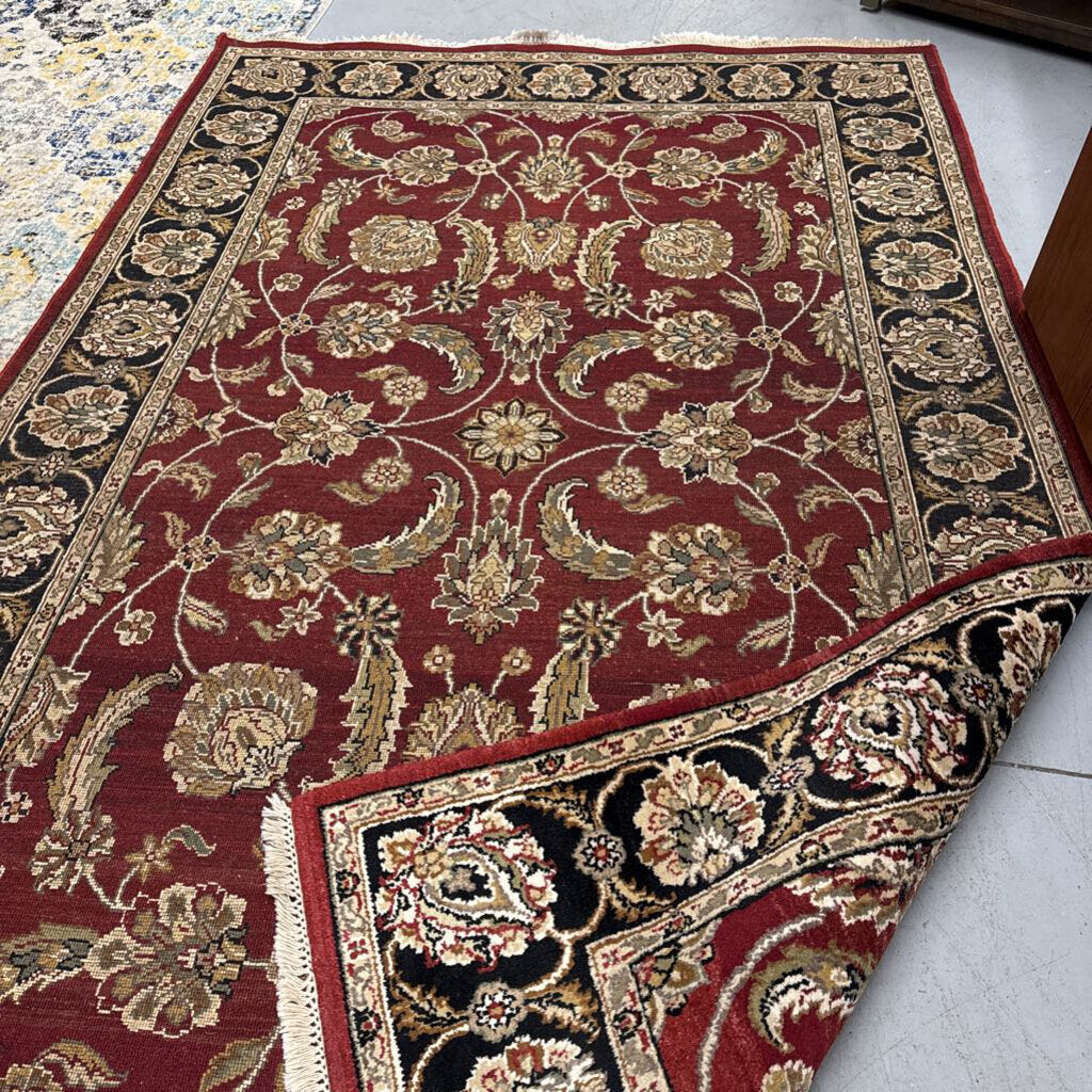 100% Wool Persian Style Area Carpet - Burgundy, Black, Cream