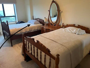 Antique Dark Maple Turned Low Poster Single Bed Frame HB FB Rails Slats