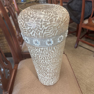 Silver/Grey Mosiac Vase w Pearl Flowers