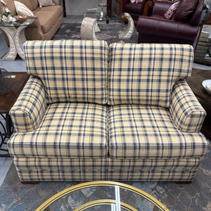 Blue & Yellow Checkered 100% Cotton Love Seat-Joseph Brunetti Interiors-Cond. Noted