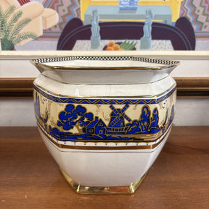 Vintage English Planter Ft. Dutch Landscape Design & Gilt Trim