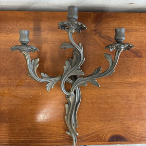French Rococo-Style Brass, 3-Branch Wall Candle Sconce- Made in Italy