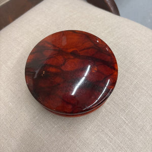 Vintage Round Hand-Carved Trinket or Jewelry Box - Red