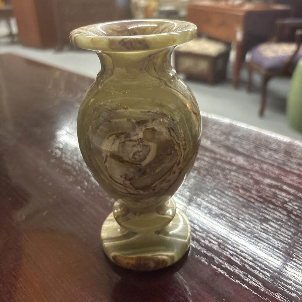 Hand-Carved Green & Brown Onyx Table Vase