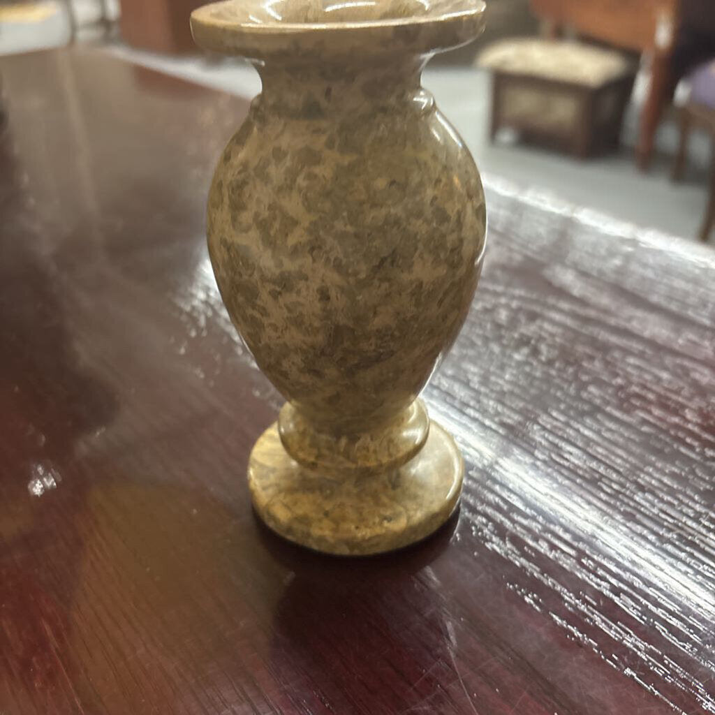 Hand-Carved Natural Stone Vase - Taupe & Grey