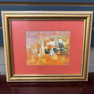 Framed Harbour Scene - Orange Mat, Gold Frame