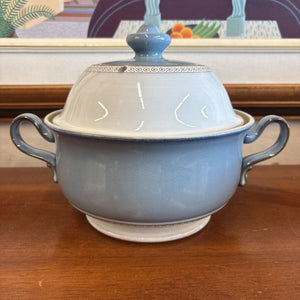 Vintage Blue & White Denby Castille Covered Casserole Dish w Handles-made in England