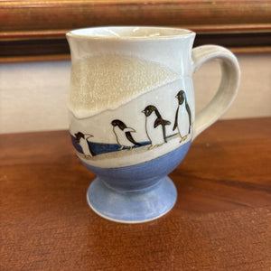 Hand Painted Blue & White Otagiri Japan Penguin Pedestal Footed Mug