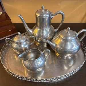 Vintage Pewter 5pc. Tea Service w Matching Tray