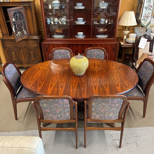 Vintage Rosewood Oval Dining Table w 20" Leaf, 6 Chairs