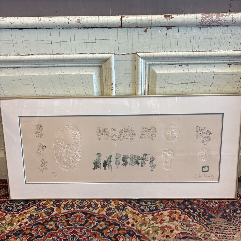 Framed Lithograph Numbered Print w Embossing by renowned Vietnamese-French Artist Hoi Lebadang