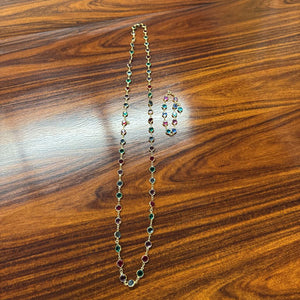 Multi Coloured Gemstones, Gold Necklace & Bracelet Set