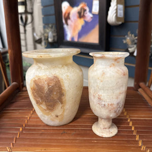 Replica Egyptian Hand Carved Alabaster Vases PAIR
