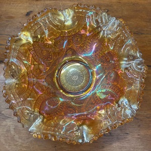 Vintage Marigold Carnival Glass Ruffled Bowl