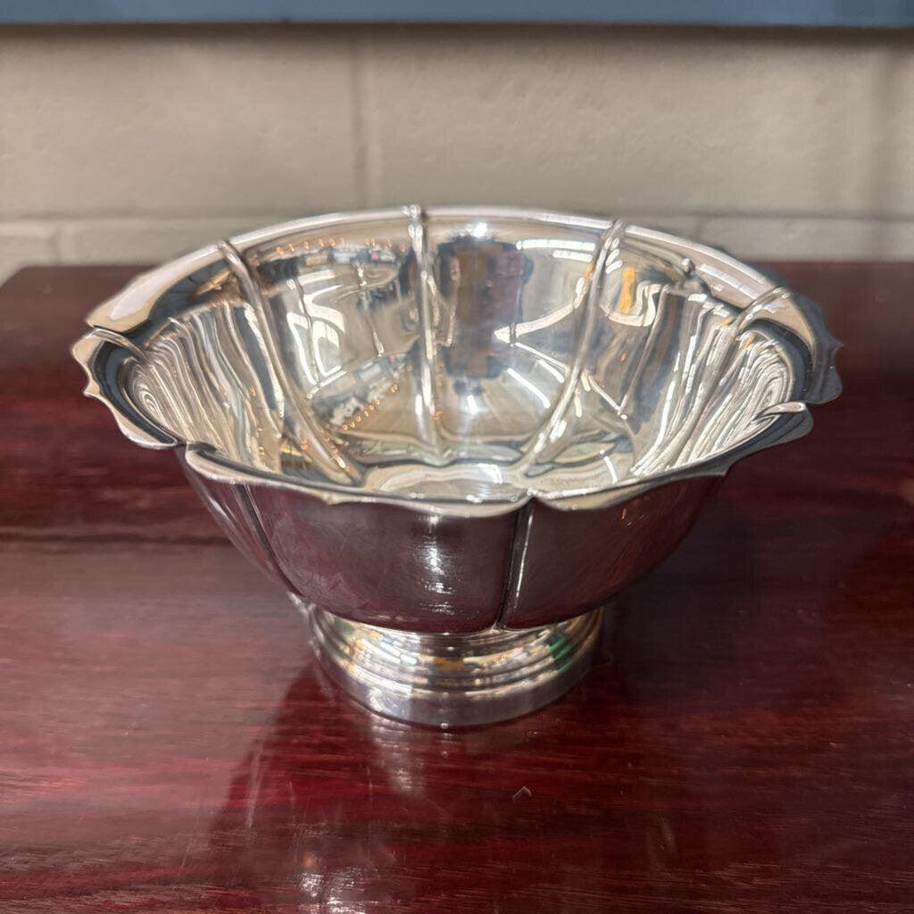 Silver Plated Copper Footed Bowl w Scalloped Edge