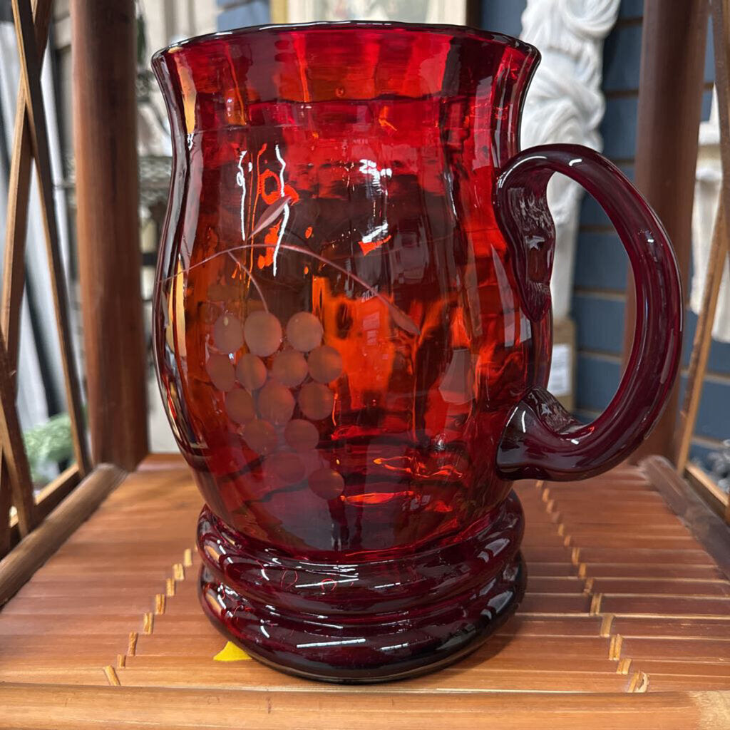 April Cornell Grape & Vine Etched Glass Pitcher