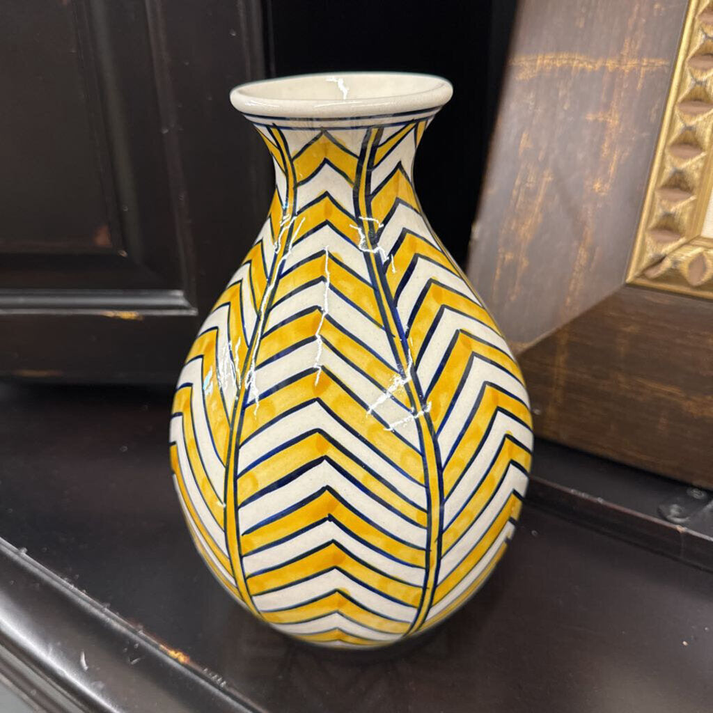 Yellow & Navy Chevron Striped Vase - India