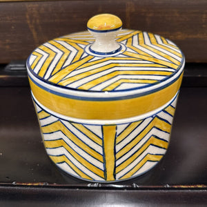 Yellow & Navy Chevron Striped Dish w Lid - India