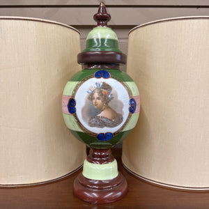 Victorian-Styled Bristol Glass Covered Portrait Urn Circa 1850