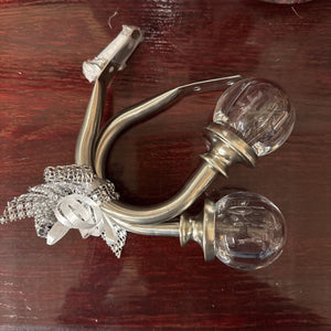 Silver Curtain Tie Backs w Clear Glass Bobble