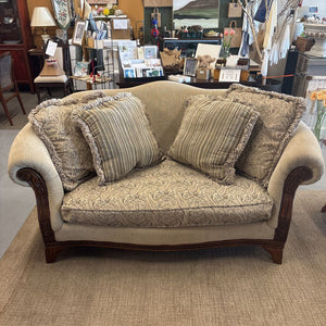 Traditional Taupe Settee w Paisley Bench Seat and 4 Pillows