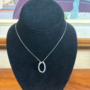 Sterling Silver Oval Pendant Necklace w 22 Genuine Round Diamonds