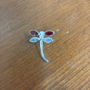 Red & White Gemstone Dragonfly Sterling Silver Pendant