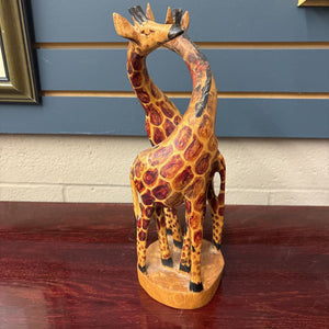 Hand Carved Wooden Sculpture of Intertwined Giraffes