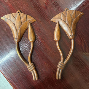 PAIR of Hand Carved Wooden Egyptian Lotus Flower