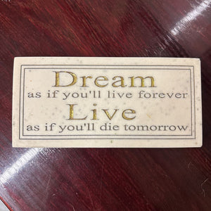 Resin Hanging Plaque "DREAM as if you'll live forever, LIVE as if you'll die tomorrow"