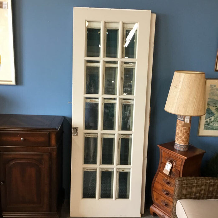 White Solid Wood Pocket Door - 15 Bevelled Glass Panes