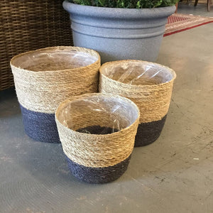 Grey & Natural Woven Plant Baskets (Med.)