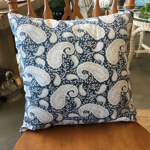 Navy Blue Paisley + Floral Pillow