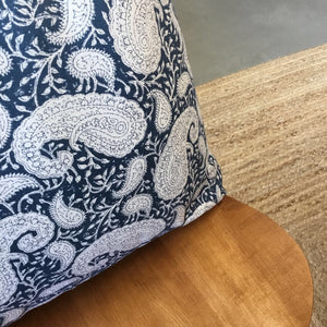 Navy Blue Paisley + Floral Pillow