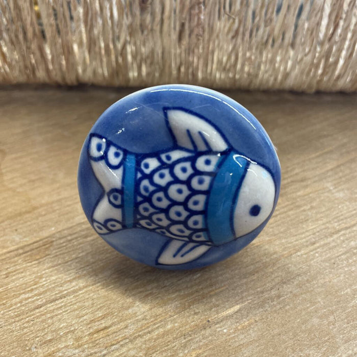 Knob - Ceramic Blue White Fish 8051029